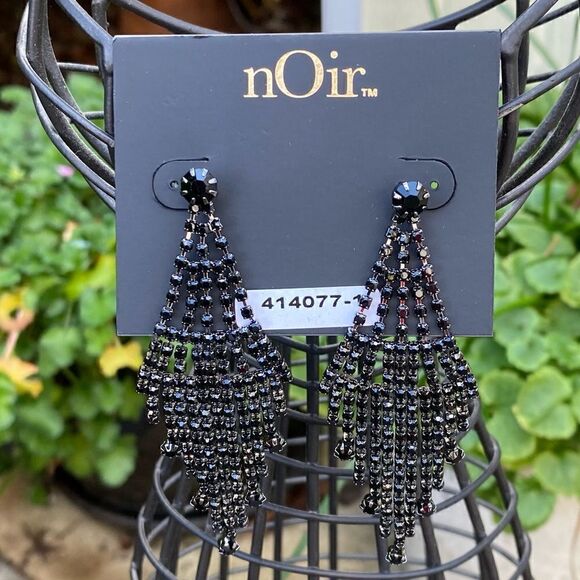 Noir Black Rhinestone Triangle Dangle Post Earrings. NWOT! - Picture 2 of 3